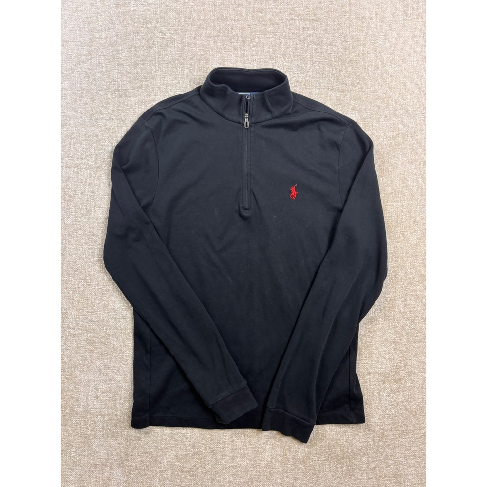 Polo Ralph Lauren Mens Small Black 100% Pima Cotton Quarter Zip Pullover Sweater